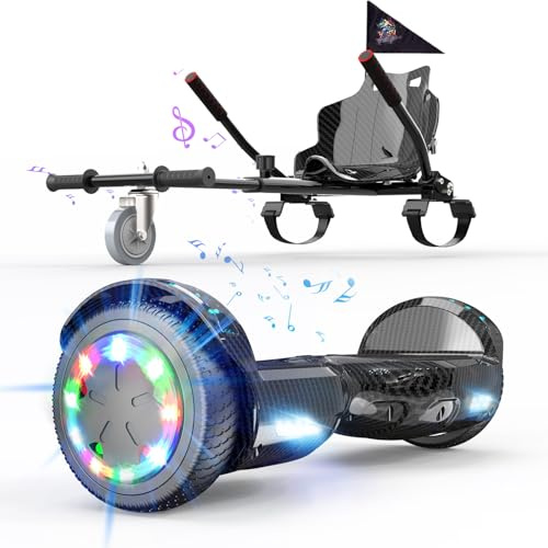 Hoverboards mit Hoverkart, 6,5 Self Balance Scooter für Kinder Jügen Erwachsene, Hoverboards mit Sitz, 4Ah Batterie, Skateboard mit Bluetooth& LED, Geschenk für Kinder Erwachsene