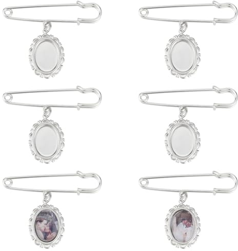 UNICRAFTALE 8 Sets Andenken Erinnerungsanhänger Hochzeitsstrauß Fotoanhänger Brosche Hochzeit AnstecknadelCabochon Anhänger Set Blanko Hochzeit Anstecknadel Edelstahl DIY Schmuck Selber Machen Set