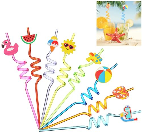 Lockige Kunststoff Strohhalm, 8 Stück Strohhalm Plastik, Lockige Buntes Strohhalm, Sommer Hawaii Poolparty Strohhalme, Wiederverwendbare Trinkhalme Neuheit, 8 Farben, Für Geburtstagsfeiern