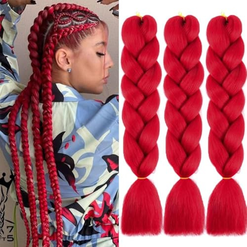 Pelo Para Trenzas Africanas 24 3 Piezas/Lote Rojo Color para Mujer y Niños Niñas Sintético Postizo Braiding Hair Extensiones