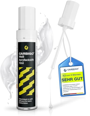 Carbigo® Premium Lackstift Weiß Glänzend [12ml] - Made in Germany - Auto Lackstift Weiß gegen Kratzer und Steinschläge - Lackstift Auto Starke Deckkraft Dickflüssig