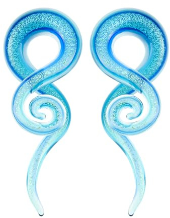 Longbeauty 1 Paar Glas Spirale Tapers Dehnschnecke Ohrdehner Ohrstecker Expander Ohr Piercing Schmuck, Stil C, Blau & Grün, 12MM