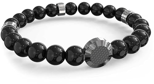 Guess Armband mit Perlen für Herren aus der Kollektion Racer Tag. Das Armband hat eine Größe: Einheitsgröße. Das Armband hat die Farbe Stahl und Grau und Schwarz. Die Referenz lautet: