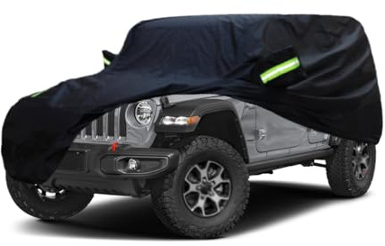 SjYsXm Autoabdeckung Kompatibel mit Jeep Wrangler 4-Door 2026-2007, Wasserdicht Auto Abdeckplane Autoplane Auto Wetterfeste Outdoor Abdeckung, Regen Schnee Sonne UV-Schutz mit Reflektierenden Streifen