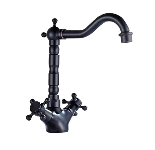 Wasserhahn Bad Waschtischarmatur Retro Antik Stil 360° Drehbar Messing Zweigriff Mischbatterie Waschbecken Armatur, Badarmatur Waschtischbatterie Badezimmer, Schwarz