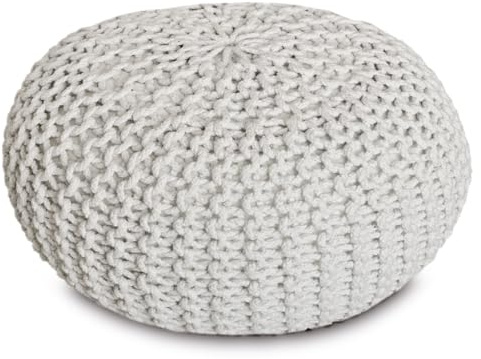 Amago home Strickhocker Pouf Ø45 o. 55cm Bodenkissen Sitzpouf XXL Baumwolle nachhaltig Größe ø 55 cm, Farbe weiß