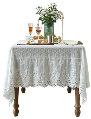 Elegante Spitzentischdecke für amerikanischen Esstisch, weiß, französischer Stil, runde Tischdecke, perfekt für Teetisch, 160 x 240 cm, rechteckige Form, hochwertige Esstischabdeckung