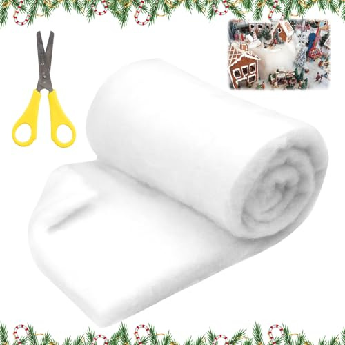 Manta de Nieve Navideña, Manta de Nieve Artificial, Nieve Falsa Navideña, Esponjosa y Suave Nieve Artificial, Navidad Manta de Nieve 150 x 40cm + Tijeras, para Decoración de Fondo de Aldea Navideña