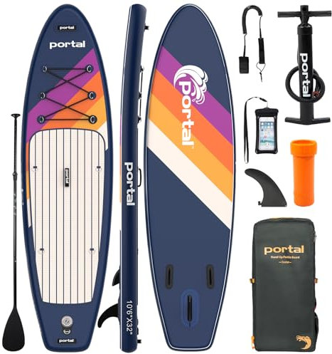 Portal Stand Up Paddle Board, 320cm Aufblasbare Paddle Boards mit SUP Zubehör Inklusive Tragetasche, Handpumpe, Paddel, Leine, Flosse, Reparaturset, wasserdichte Handyhülle