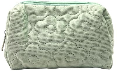 Glam'Up Paris Kosmetiktasche, gesteppt, weicher Stoff, Reisetasche, Make-up-Tasche, Reise-Make-up-Tasche, Blumenmuster, Grün, grün, Multifunktionstasche