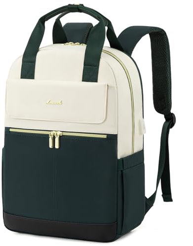 LOVEVOOK Rucksack Damen, Schulrucksack Teenager Mädchen 15,6 Zoll mit Laptopfach, Wasserdicht Schultasche Arbeitstasche Reiserucksack Daypack Elegant für Uni Reise Büro, Dunkelgrün