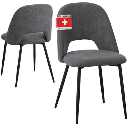 Albatros Esszimmerstühle mit Cord-Bezug 2er Set Silvi, Grau - Stilvolles Vintage Design, Cord-Bezug, SGS geprüfter Polsterstuhl - Moderner Küchenstuhl, Stuhl Esszimmer oder Esstisch Stuhl