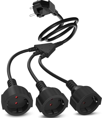 Dreifachsteckdose Doppelstecker für Steckdose Verlängerungskabel 3Fach 2M Schuko Steckdosen Steckdosenadapter Mehrfachsteckdose Doppelsteckdose Steckdose mit Flexible Kable,250V 16A,1.5mm²,Schwarz