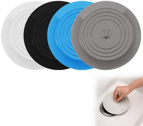 Abflussstopfen Silikon, 4 Pcs Universal Stöpsel 15cm, Abflussstöpsel Silikon Universal Stöpsel für Spülbecken für Badewanne,Dusche,Waschbecken,Spüle (Schwarz, Weiß, Grau, Blau)