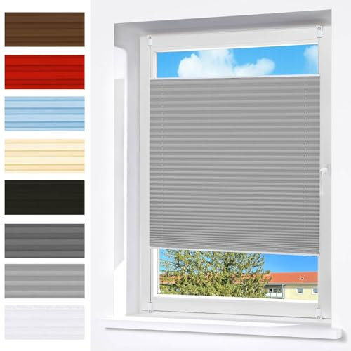 Plissee Ohne Bohren Verdunkelung 70 x 210 cm Sichtschutz Und Sonnenschutz Plissee Faltrollo Sonnen mit Klemmträger Easyfix für Fenster & Tür, Hellgrau