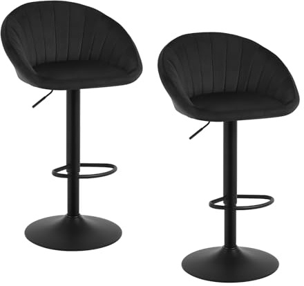 WOLTU Barhocker 2er Set, Barstuhl Höhenverstellbar, Samt-Bezug, Schwarz | Drehbarer Bar Stool mit Rückenlehne und Fußstütze, bis 150 kg, Höhenverstellbar, rutschfeste Metallfüße, für Küche, Hausbar