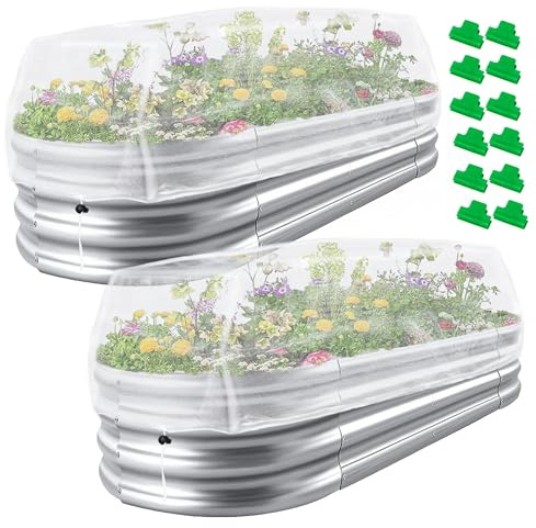 2 Pack Garden Netting for Raised Beds, 4x2FT Raised Bed Plant Covers for Garden Protection, Fine Mesh Bird Netting Pest Barrier Screen with Drawstring and Clips for Protecting Vegetables Fruits Crops