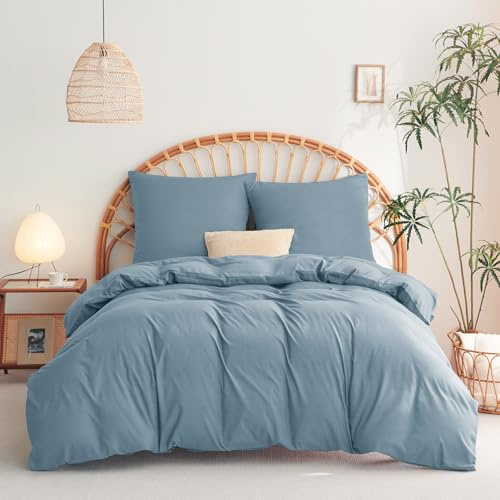 WAVVE Bettwäsche 240x260 3 teilig Grau Blau - Bettbezug 260 x 240 Set mit 2 Kissenbezügen 65x65 cm, Bettwäsche-Sets 240x260 cm aus Mikrofaser mit Reißverschluss Weich und Bügelfrei