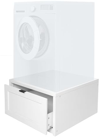 Ilyapa Washer and Dryer Stand - Universal Wooden Laundry Pedestal with Drawer and Anti Vibration Pads - 400 lb Weight Capacity Washer Stand, Compatible with Samsung, LG, GE, Maytag - 28x28x16 in.