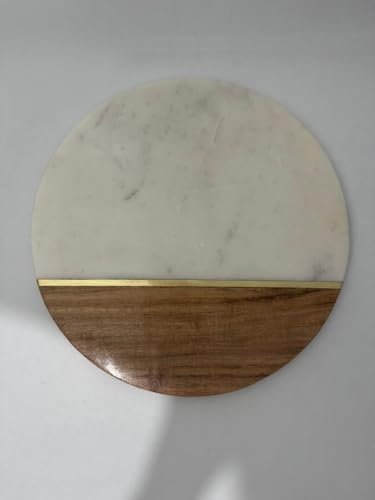 Perilla Home Marmor-Käsebrett, rund, 6er-Set, Käse-Servierbrett aus Marmor und Holz (weiß und braun)