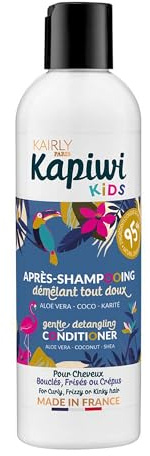 KAIRLY - Après-Shampoing Démêlant KAPIWI Kids - Cheveux Bouclés & Frisés - Nourrit, Adoucit & Facilite le Coiffage - 240ml - 95% Naturel - Beurre de Karité & Huile de Coco
