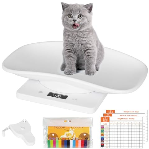 Digitale Haustierwaage, kleine Tierwaage, Futterwaage, Gramm und Unzen, 15 kg, Gemüse, Obst, Küche, elektronische Gewichtswaage mit Maßband, für Kätzchen/Welpen/Hamster/kleine Vögel/Kaninchen