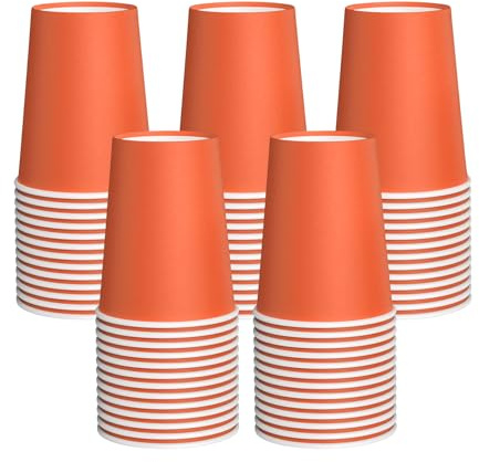 Perla, 200 vasos de papel de 200 ml, vaso desechable biodegradable ecológico, apto para bebidas frías y calientes, vasos para agua desechables (naranja)