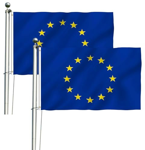 Drapeau Europe,Grande Drapeau Europe 90×150cm,2 PCS Europa Flag,EU Flag 3ft X 5ft,Flag Union Européenne,avec œillets en Laiton,pour Jardin Extérieure Décoration