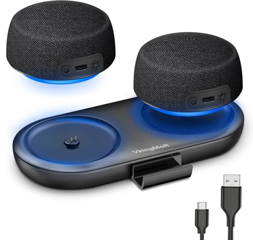 Dual Bluetooth Speaker Set with Magnetic Base & Phone Stand - TWS Stereo Sound, 10H Playtime, 3H with RGB Music Lights On- Bluetooth Wireless Speaker for Home Theater, Outdoor,TV Watching, Multi Room