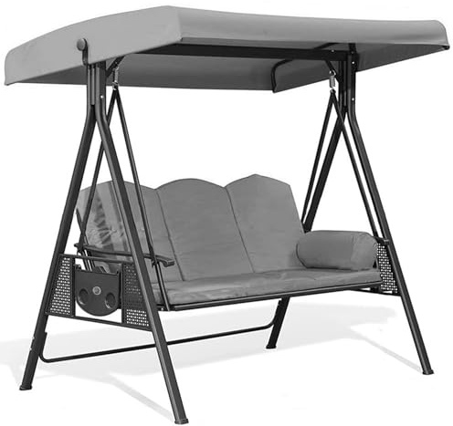 Replacement Canopy for Swing Seat 3 Seater Garden Hammock Cover, 210D Oxford Cloth Patio Swing Top Cover with 4 Reinforced straps - UV Protection (Grey-191x120x20cm)