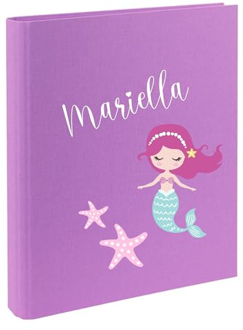 minimutz Zeugnismappe Kinder mit Name personalisiert - Dokumentenmappe Meerjungfrau für Mädchen - Zeugnisordner Leinen zum Einsortieren (lila)
