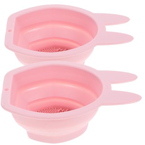 BIUDECO Silicone Bunny-shaped Makeup Brush Cleaners 2pcs Folding Brush Cleaner Bowls for Foundation and Sponge Cleaning, Portable Beauty Tool for Travel and Daily Use