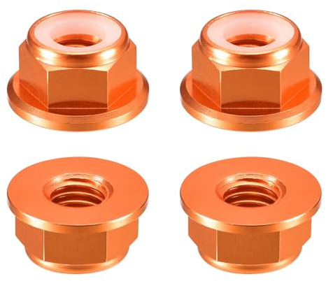 sourcing map Nylon Insert Hex Lock Nuts, 4pcs - M6 x 1mm Aluminum Alloy Self-Locking Nut, Anodizing Flange Lock Nut for Fasteners(Orange)