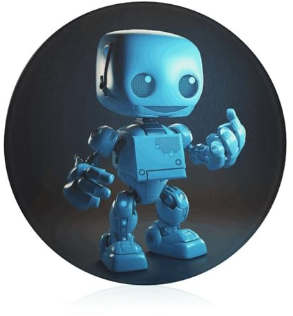 Glasschneidebrett, 20,3 x 20,3 cm, niedliches blaues Roboter-Schneidebrett mit rutschfesten Füßen, runde Schneidebretter für Küche, hitzebeständig, kleine Schneidebretter für Obst, Käse, Gemüse, Brot