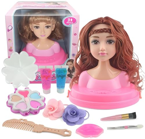 QiLumier Têtes à Coiffer Enfant,Tête de Poupée de Maquillage pour Fille, Jouet de Maquiller et de Coiffure Cadeau pour Anniversaire, Noël pour à Partir de 3 Ans