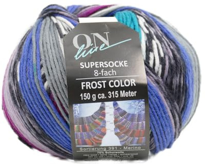 Online Garne Sockenwolle 8-fädig Supersocke Merino Color | Dicke Strumpfwolle mit Farbverlauf zum Stricken und Häkeln | Sockengarn 8-fach, trocknergeeignet (3212)