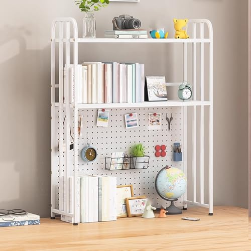 Kontor Skrivbordshylla Organiserare Metall 97 cm Höjd Datorskrivbord Bokhylla 2 Nivåer Stark Bärförmåga Visningshylla för Kontor Hem Sovsal(White,55cm)