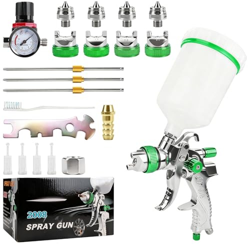 Lackierpistole Druckluft HVLP,1,4/1,7/2,0/2,5mm Düsen, 600ml Becher | Farbsprühsystem Spraypistole Einstellbarem Luftdruck Fluss für Auto Möbel Holz, Profi Heimwerker