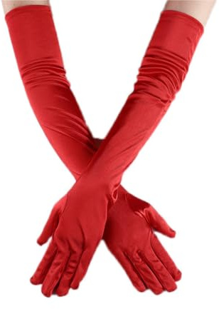 KIXZSAZ Elegante Lange Handschuhe für Damen, Accessoire für jedes Outfit, Exquisite Partyhandschuhe für Damen, Lange Abendhandschuhe, schöne Geschenke , Rot