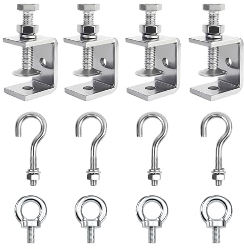 12 Teiliges Set C Klemme, Einstellbar TräGerklemme Edelstahl Klemmhalter Kieferöffnungen 30mm Schraubklemme Klemmbereich ist 0-25mm Klemmhaken mit Edelstahl Haken und Ringschrauben