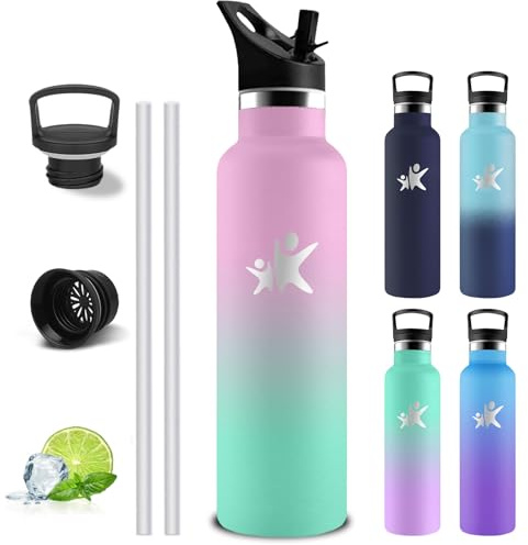 Gourde 1l, Gourde Isotherme, Sans BPA, Bouteille Isotherme Paille, Anti Fuite, Bouteille Inox, Acier Inoxydable 18/8, Bouteille d'eau, Double Isolation, pour Randonnée, Camping, Aptitude