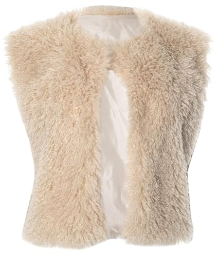 Générique Gilet en fausse fourrure synthétique - Gilet court en fausse fourrure - Veste d'hiver sans manches pour femme - Gilet en fausse fourrure - Cardigan - Veste de transition