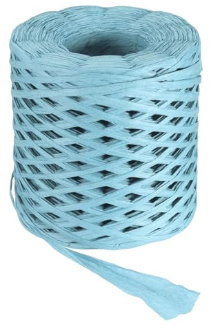 QUARKZMAN Cinta De Rafia Azul Claro 219 Yardas Cuerda De Papel Natural Rafia 4mm De Ancho Cordel De Papel Para Envolver Regalos Manualidades DIY Tejer Crochet Decoración Navideña