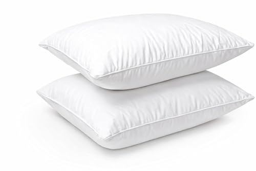 LS Duck Feather & Down Bed Pillows 2 Pack – Hotel Quality Support for Comfortable Sleep Hypoallergenic Anti-Dust Mite Filling, Breathable Microfibre Cover 50 x 75 cm (PACK OF 2)