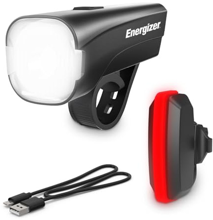 Set Energizer di Luci per Bicicletta Anteriori e Posteriori Ricaricabili 250 Lumen, Luci LED USB per Bicicletta, Fanale Anteriore e Luce Posteriore per Pedalate Notturne
