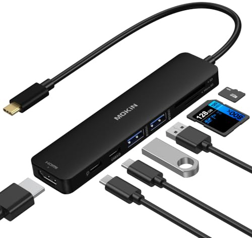 MOKiN USB C Hub for MacBook, 7-in-1 USB C adapter, 4K HDMI, 100W PD(Black) | Macbook HDMI adapter for Windows & Mac, Multiport adapter, 100W PD Charging, 5Gbps Data Transfer, SD/microSD Card Reader