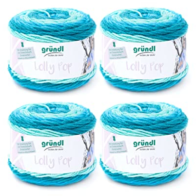 Gründl Wolle Lolly Pop - dicke Wolle zum Häkeln und Stricken mit Farbverlauf - Strickgarn - Weich und hautfreundlich - 100 % Polyacryl - 4 Knäuel 150 g / 240 m - Nadelstärke 5 - 6 - Forsty Swirl