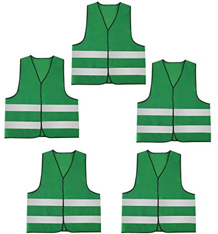 AIEOE Lot de 5 Gilet de Sécurité Réfléchissant Haute Visibilité Veste Gilet Fluorescent Adulte Gilet Fluo Travail Moto Course Construction Vert Gris