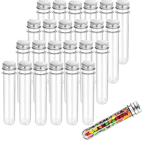 Voarge 25 Stuck Kunststoff Reagenzgläser Geschenk Probenröhrchen mit Kappen, 40ml Kunststoff Reagenzgläser mit Schraube Deckel Kappen Für Labor Hauptdekoration (Transparent)