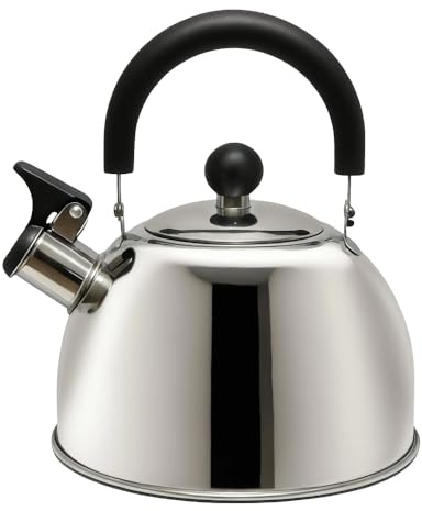 Lily's Home 2 Quart Whistling Tea Kettle, Stainless Steel Stovetop Kettle for Gas & Induction Tops, Classic Whistle Spout, Cool-Touch Handle for Safe Pouring - Perfect for Home, Kitchen, Dorm